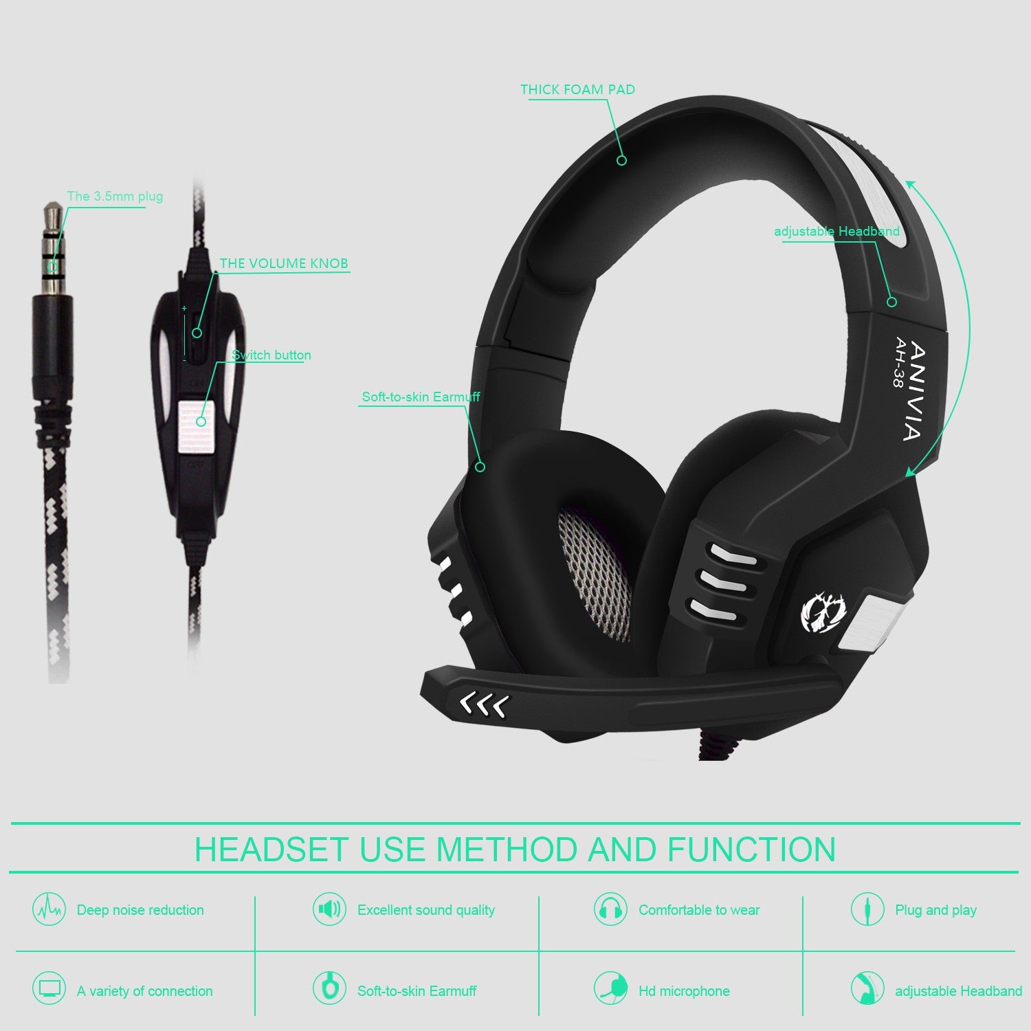 SADES AH-38 Over Ear Gaming Headset Wired Headphone Music Stereo Earphone with Mic for PC Laptop SADES AH-38 Over Ear Gaming Headset Wired Headphone Music Stereo Earphone with Mic for PC Laptop